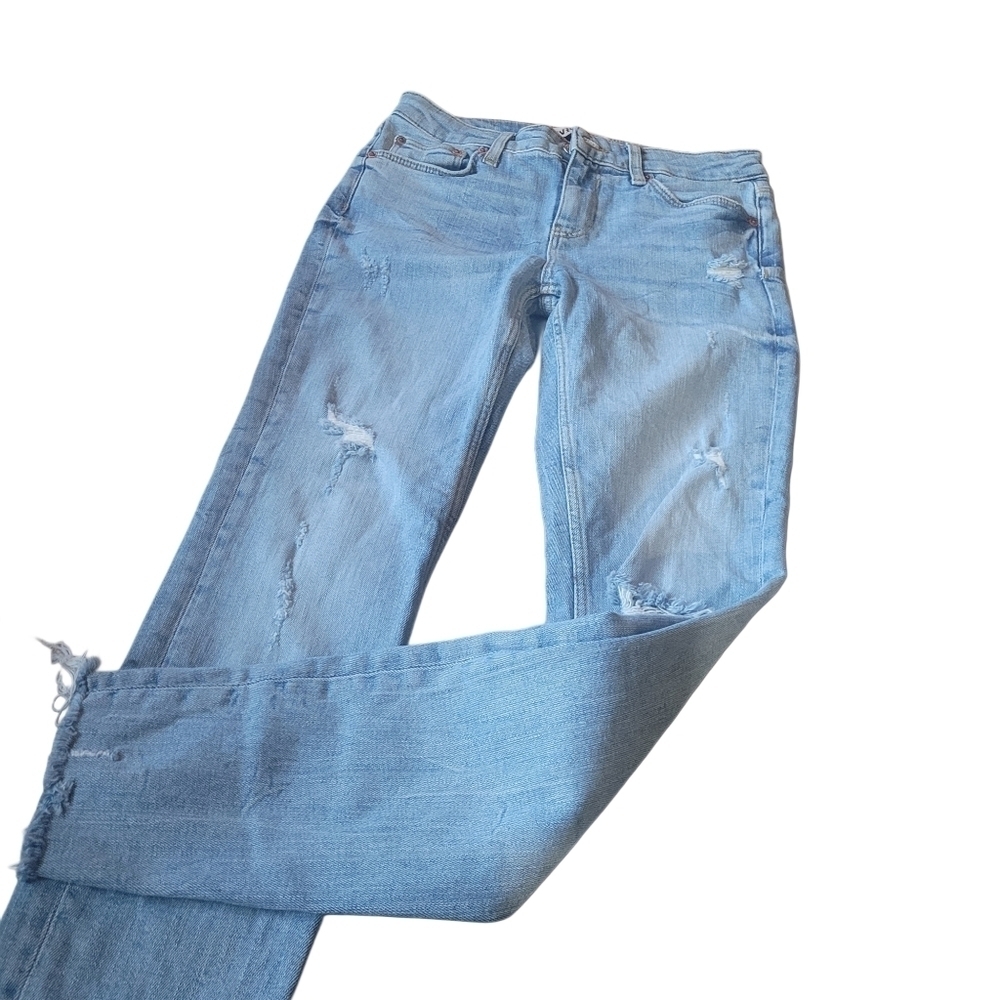 Zara Light Blue Wash Rough Cut Hem Skinny Jeans Size 4